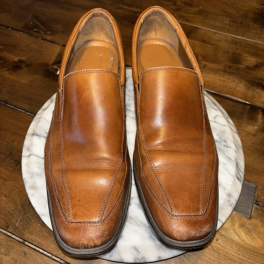 Clarks‎ Collection Shoes Men Sz 11.5 M Brown Leather Slip On Dress Soft Cushion